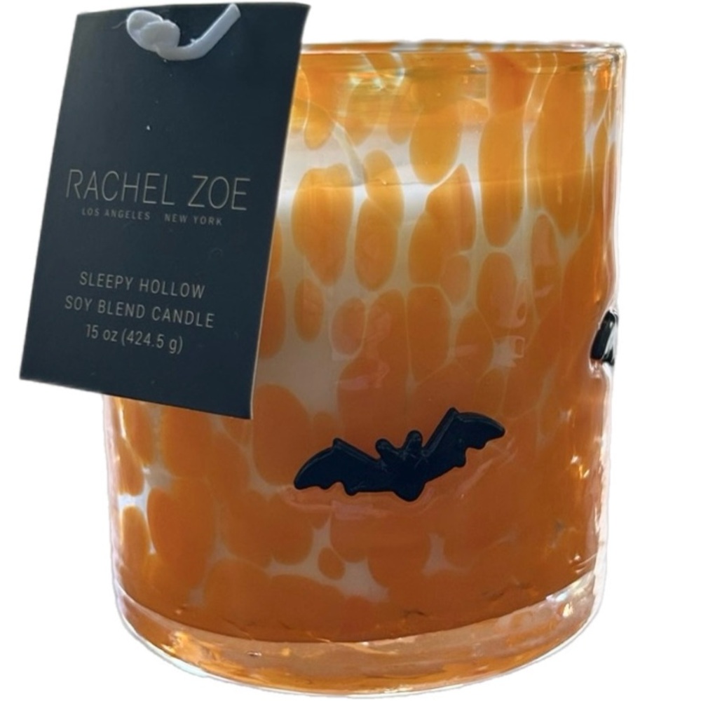 NEW Rachel Zoe Confetti Sleepy Hollow 15 Oz. Orange Black Bat Halloween Candle - Picture 10 of 12